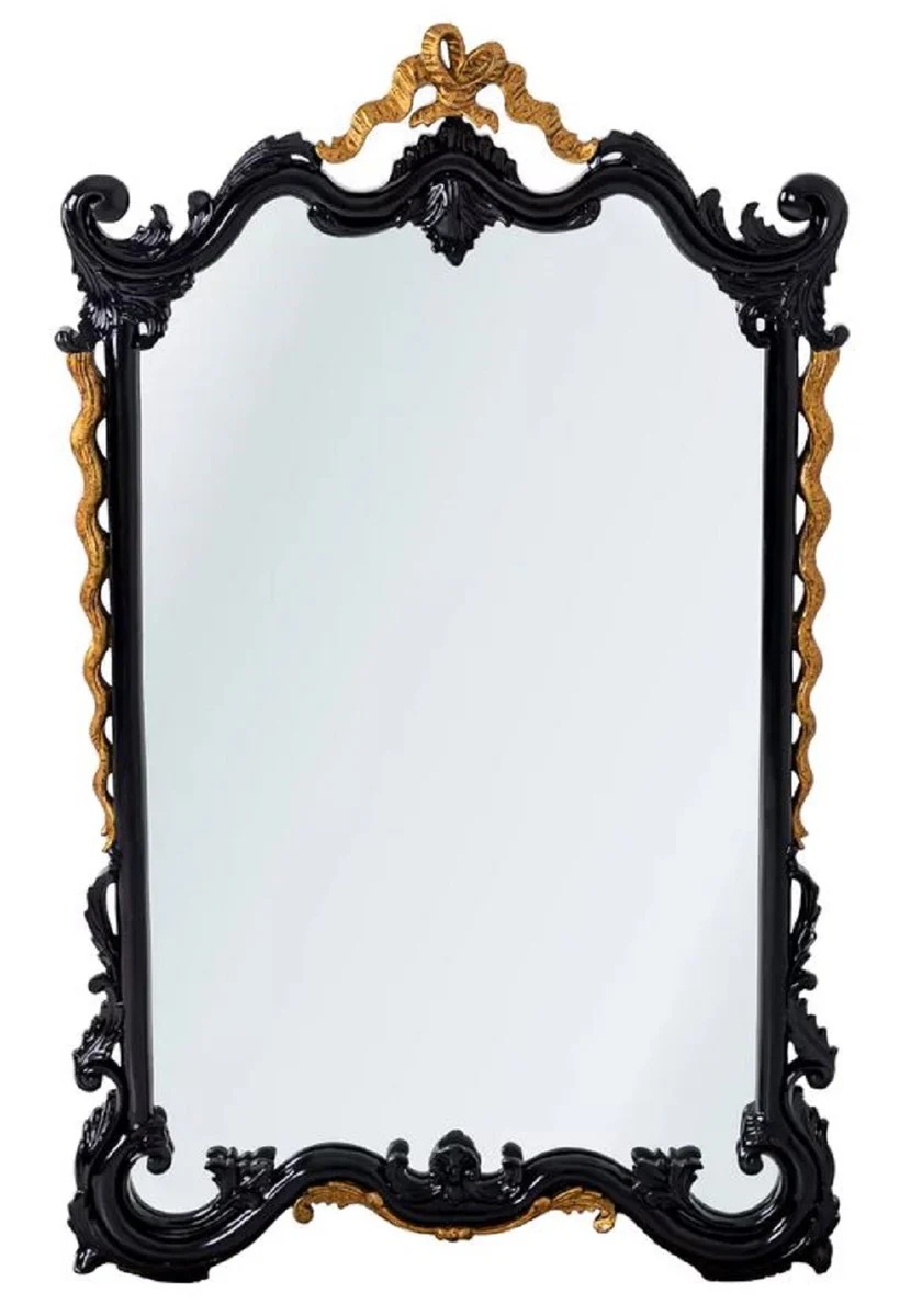 Luxury baroque mirror black / antique gold H. 97 cm - baroque style furniture