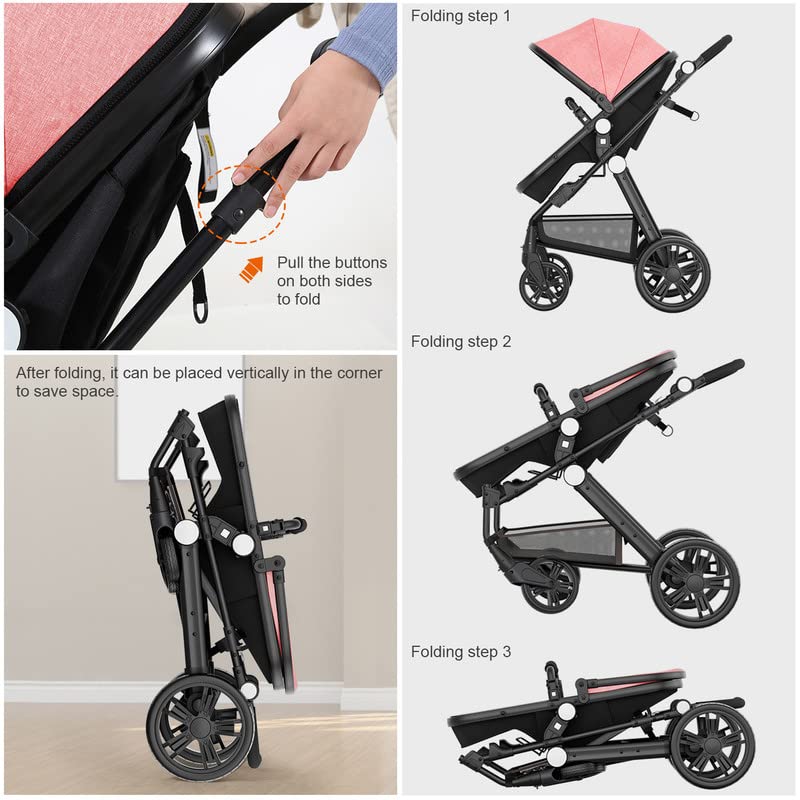 Kinderwagen für Neugeborene, wendbarer Stubenwagen für Kleinkinder, zum luxuriösen Vista-Sitz für Kleinkinder für Jungen und Mädchen, kompakter Einzel-All-Terrain-Kinderwagen, Kinderwagen-Abdeckung, Getränkehalter, Netz …