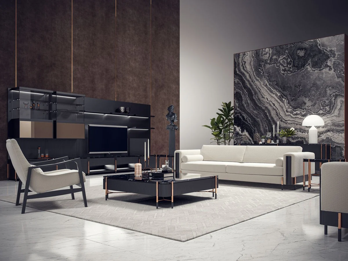 Luxury sofa cream white / matt black / copper 260 x 107 x H. 78 cm - living room sofa - hotel sofa - living room furniture - hotel furniture - luxury furniture - luxury furnishings