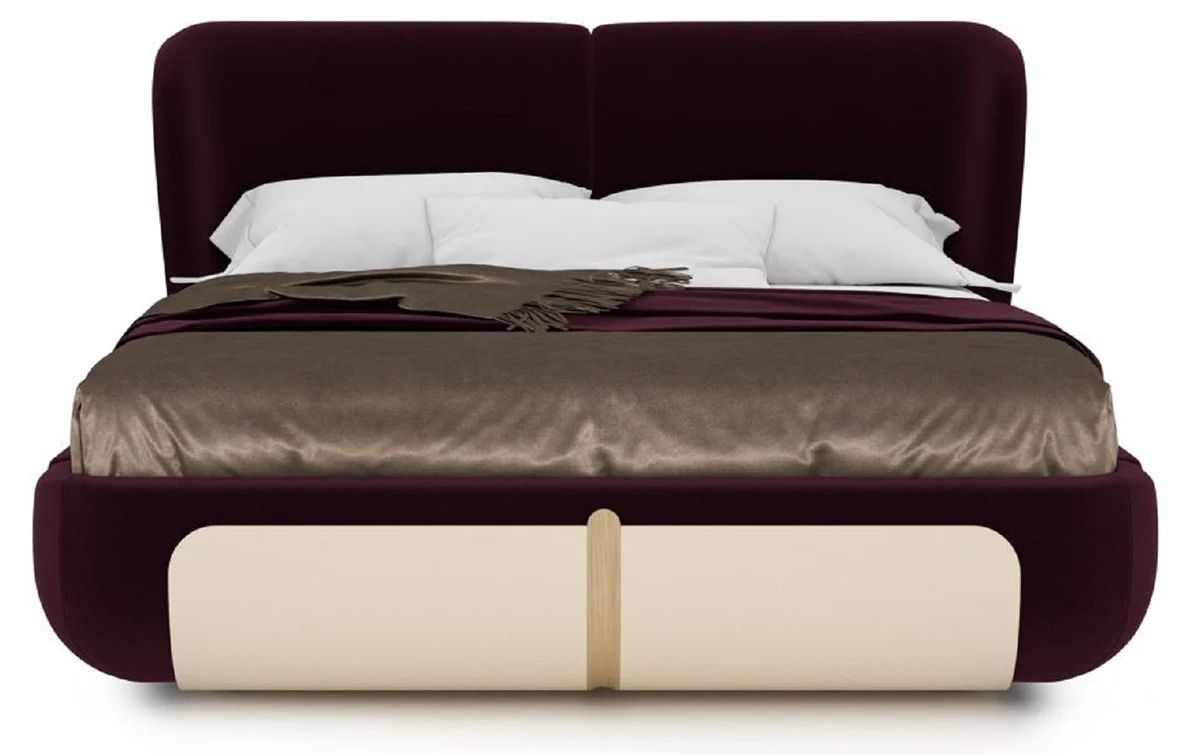 Luxury double bed purple / cream / beige 207 x 225 x H. 110 cm - solid wood bed - bedroom furniture - hotel furniture - luxury furniture - luxury furnishings
