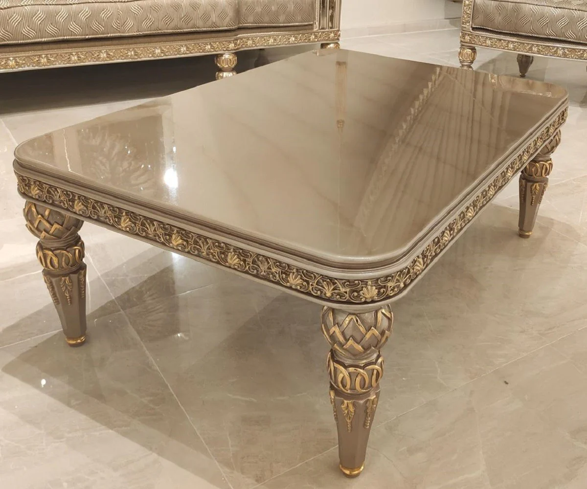 Luxury baroque coffee table gold / gray / gold - magnificent living room table in baroque style - baroque style living room furniture - baroque furnishings - baroque furniture - luxury furniture in baroque style