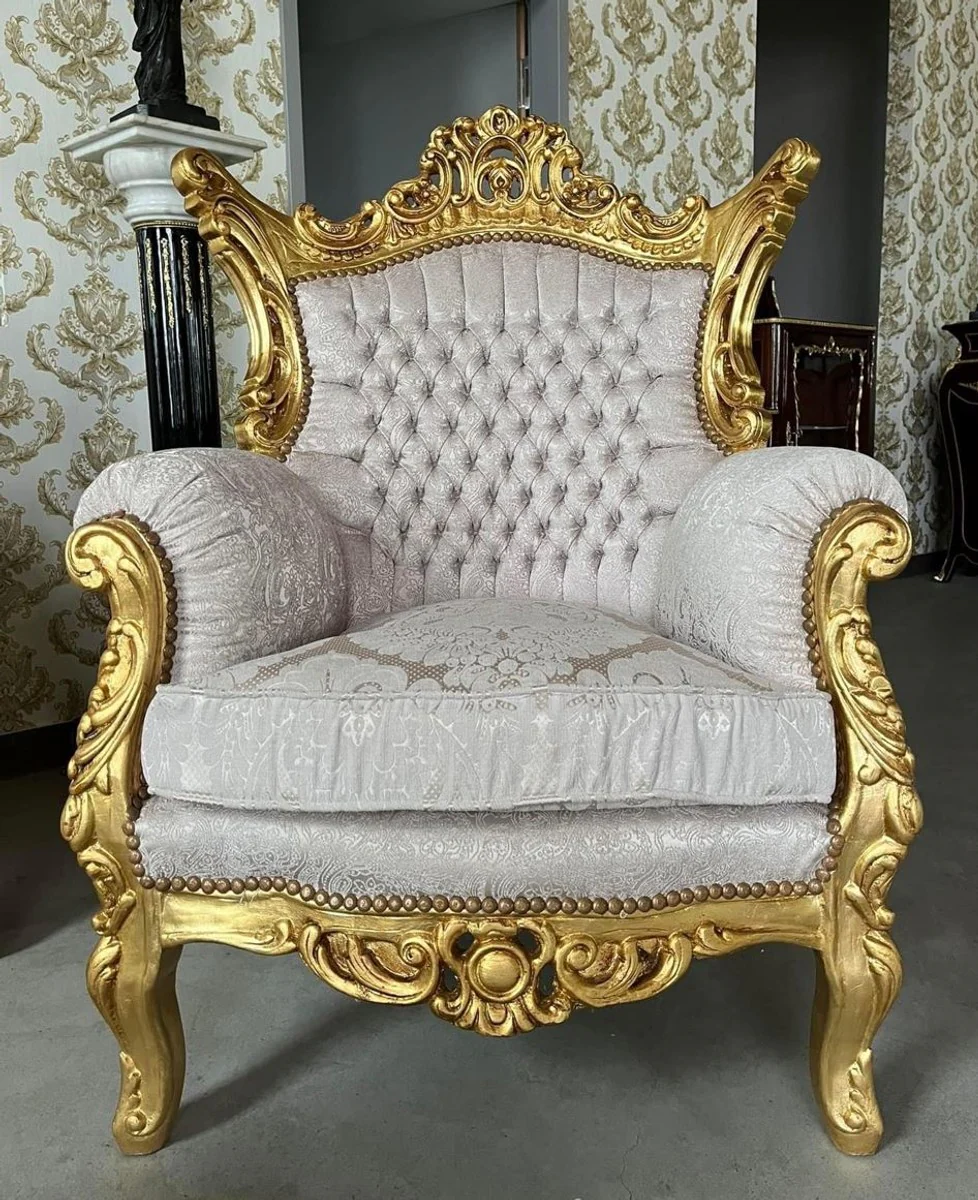 Baroque living room set gray pattern / gold - 1 baroque sofa & 2 baroque armchairs - living room furniture in baroque style - baroque furniture - baroque living room furnishings