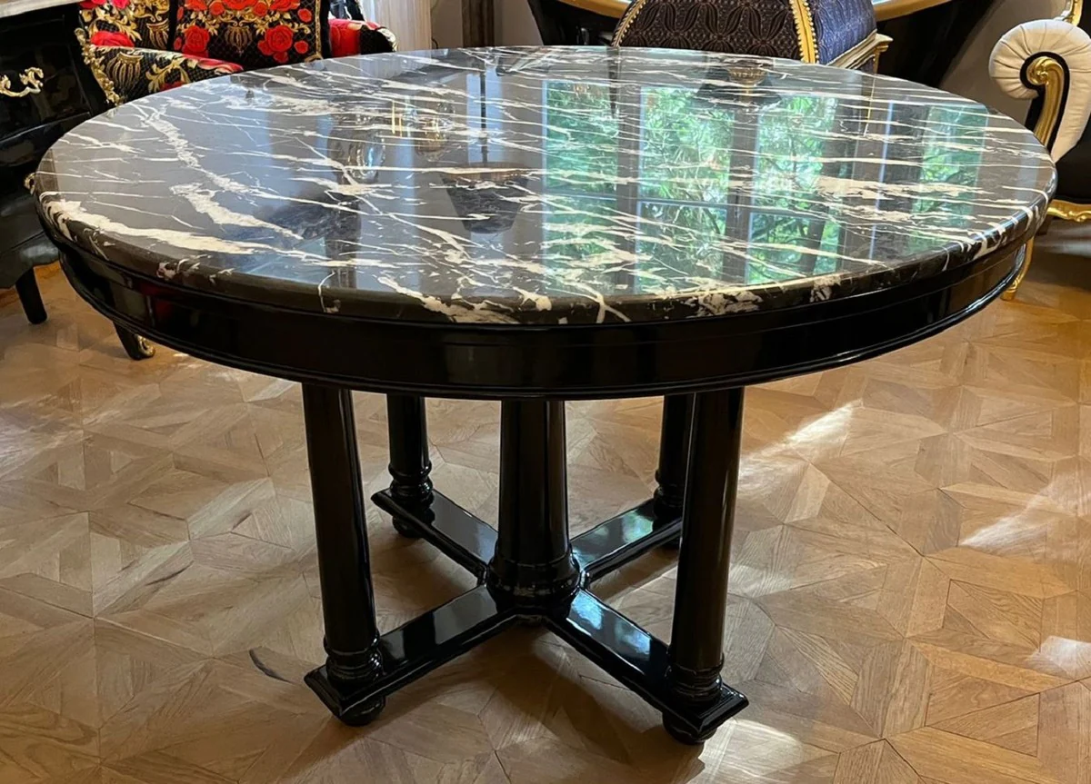 Luxury dining table black Ø 120 x H. 80 cm - Round solid wood kitchen table with marble top - Dining room furniture - Luxury furniture