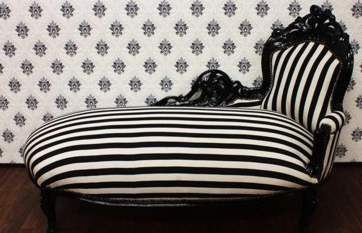 Baroque Chaise Longue Black/White Stripes / Black - Baroque Recamiere