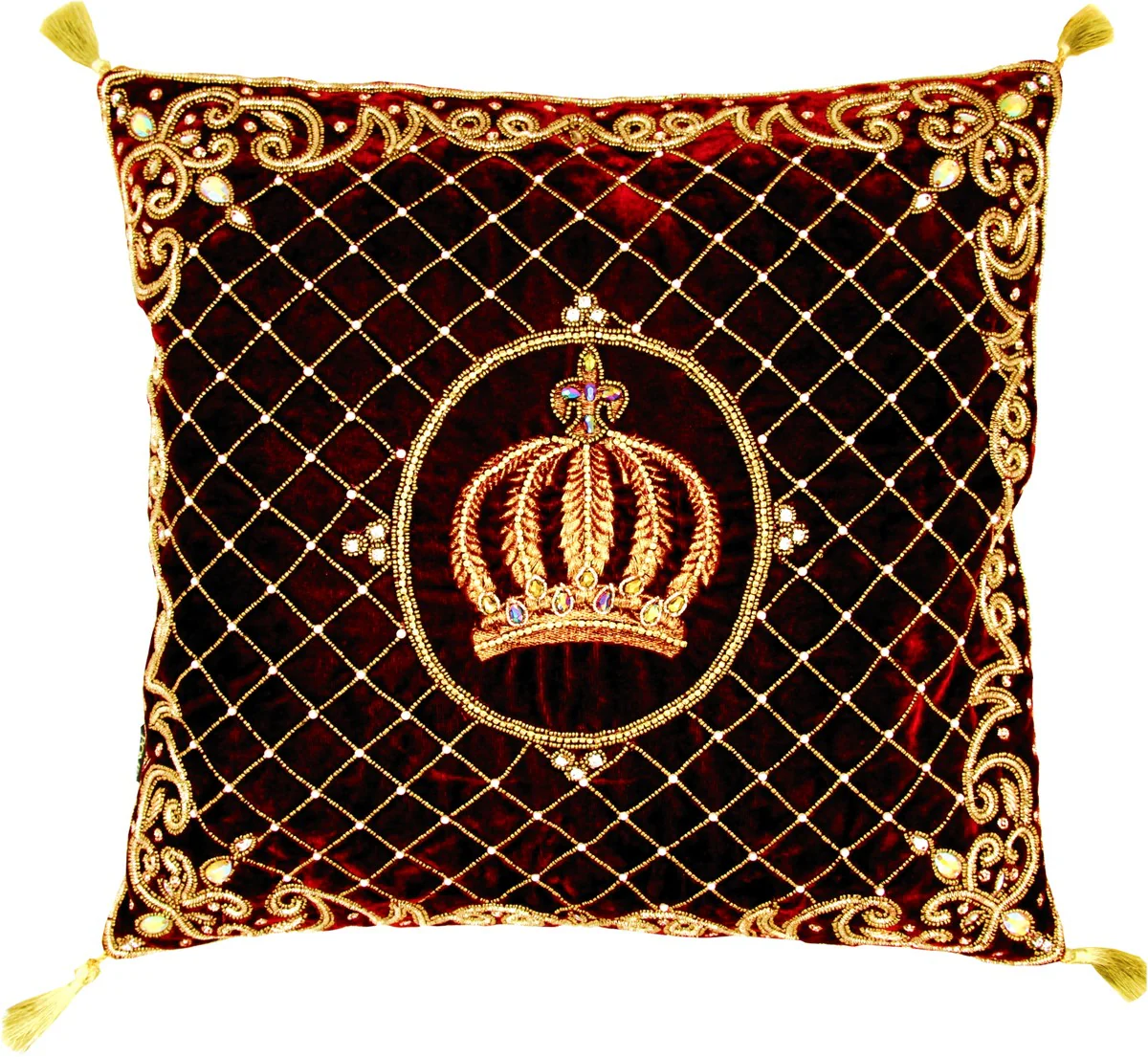 Harald Glööckler luxury baroque decorative cushion Pompöös by Krone Bordeaux / gold elaborately decorated with sequins and rhinestones