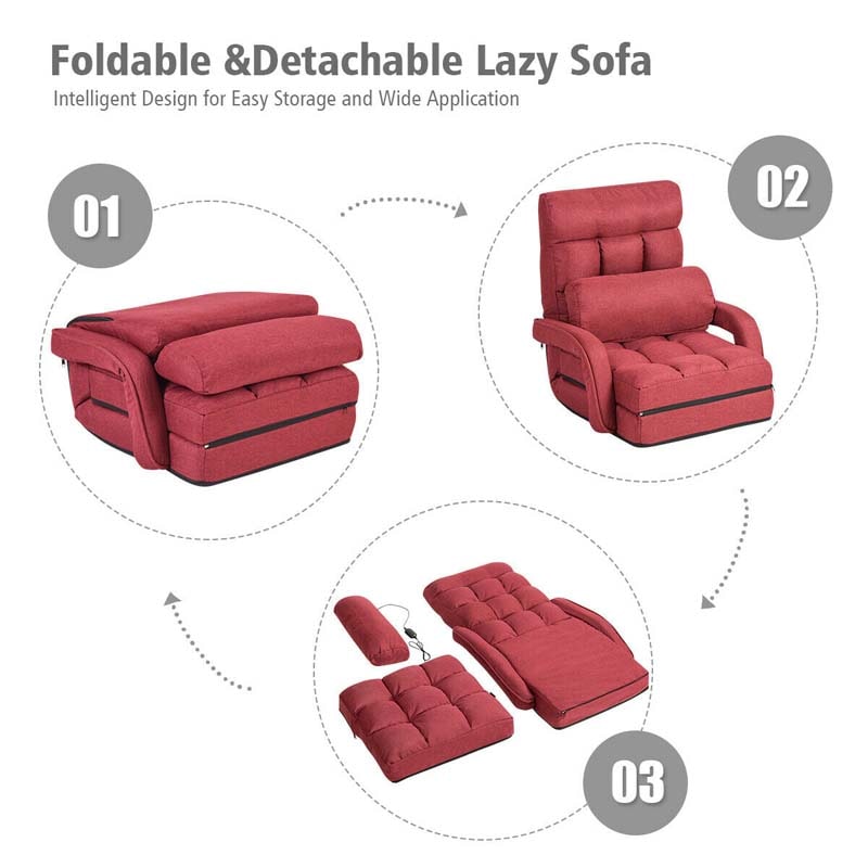Foldable Massage Floor Chair Recliner, Single Lazy Sofa with Ergonomic Armrest, Adjustable 5 Backrest Position & Detachable Mat