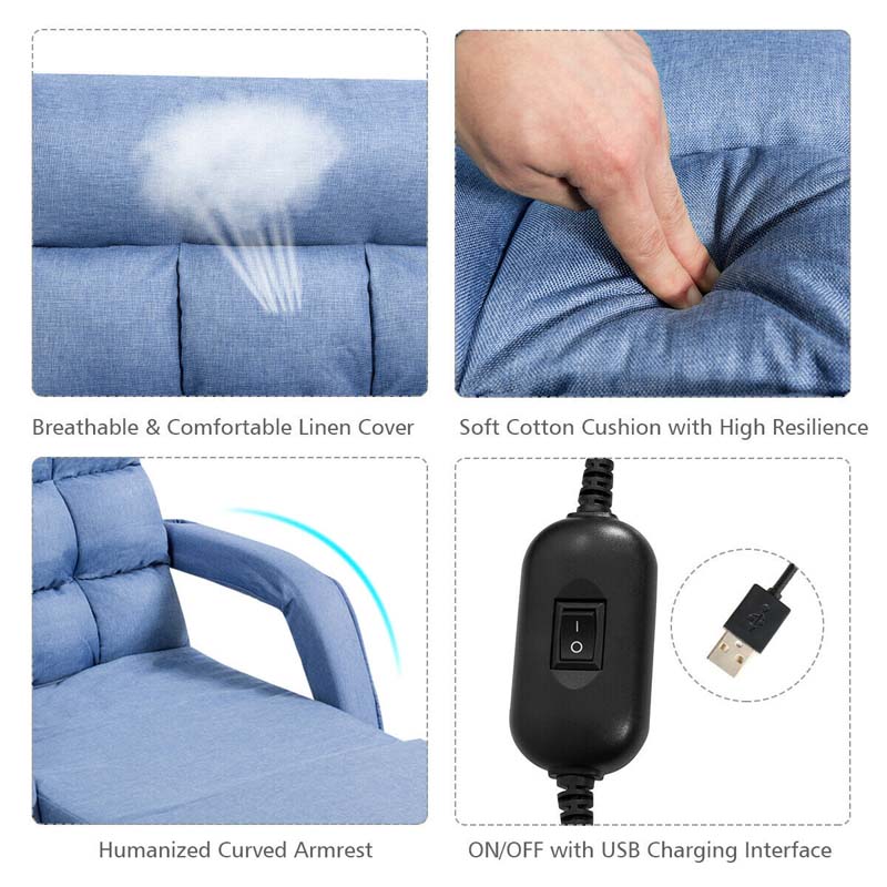 Foldable Massage Floor Chair Recliner, Single Lazy Sofa with Ergonomic Armrest, Adjustable 5 Backrest Position & Detachable Mat