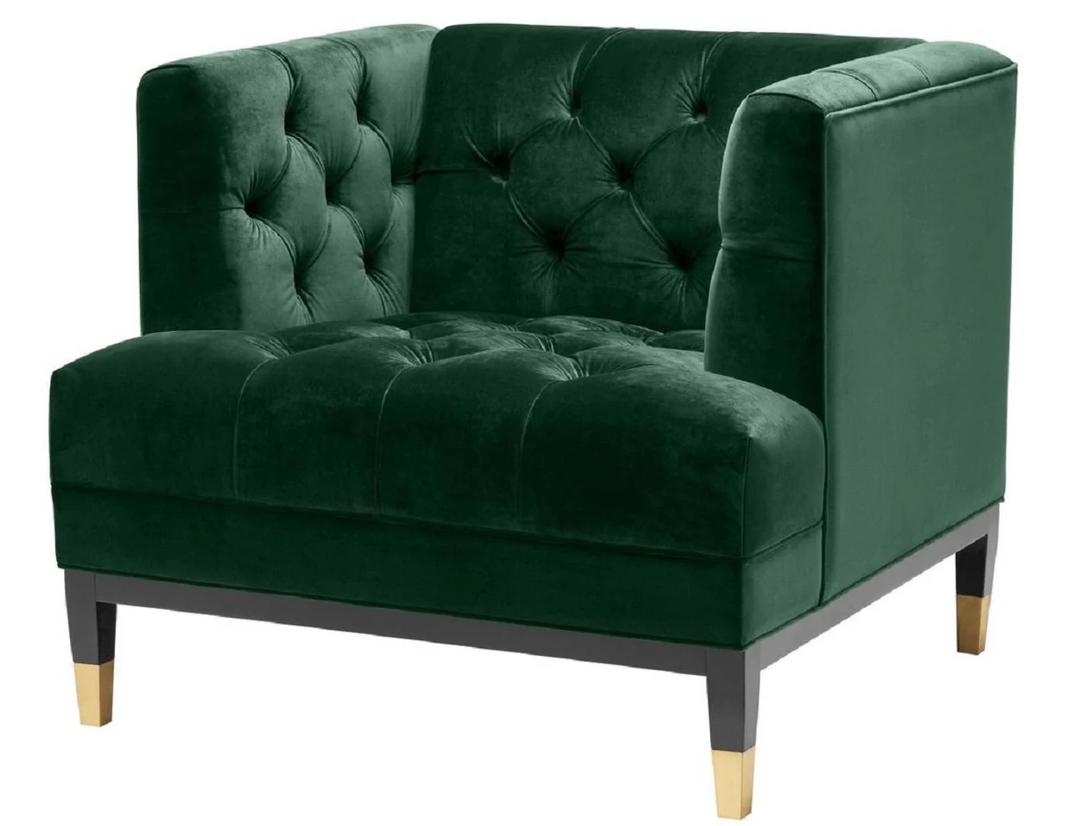Luxury living room armchair green / black / brass 93 x 85 x H. 79 cm - Chesterfield Furniture