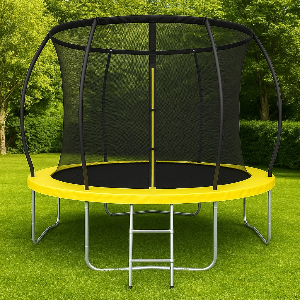 Rundes Trampolin 365 cm, Stahl, Gelb/Schwarz, für Garten und Outdoor-Aktivitäten, 335 cm x 335 cm x 225 cm - KhppSUH101mb