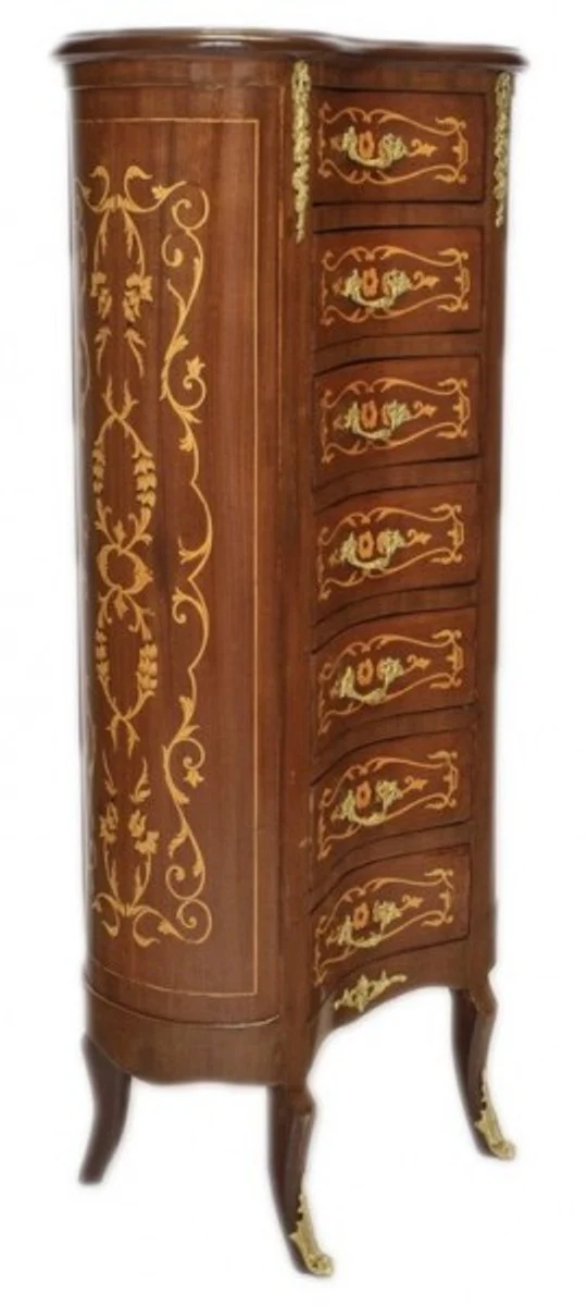Baroque chest of drawers mahogany inlaid / gold with 7 drawers oval - antique style