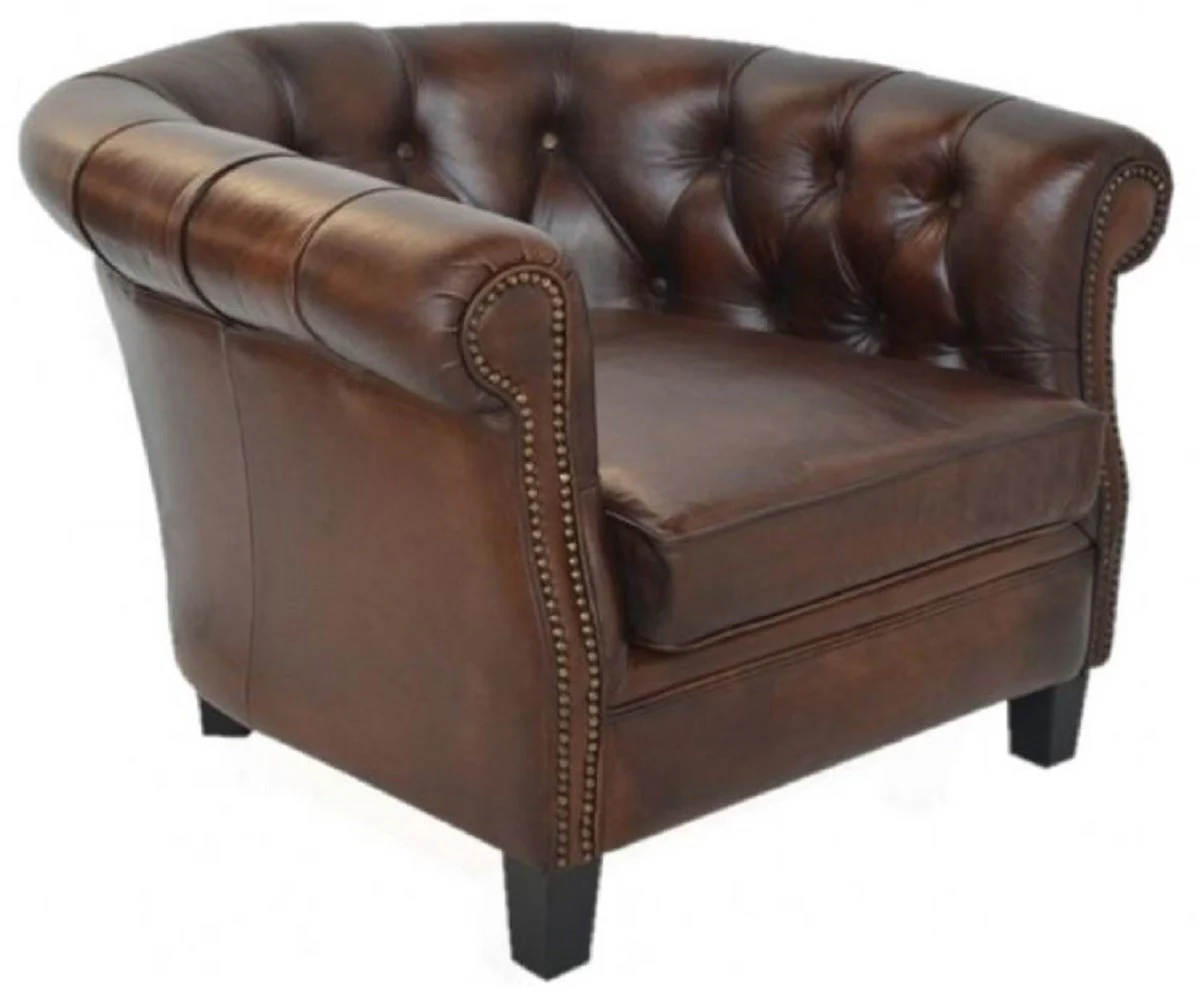 Luxury Chesterfield leather armchair dark brown / black 80 x 80 x H. 66 cm - genuine leather living room armchair - Chesterfield living room furniture