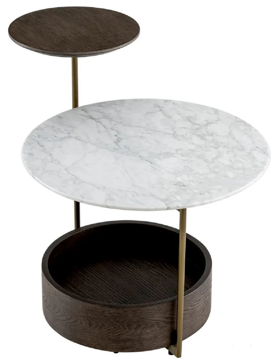 Luxury side table with marble top brown / white / brass 59.5 x 45 x H. 54.5 cm - living room furniture - luxury furniture - living room furnishings - luxury quality