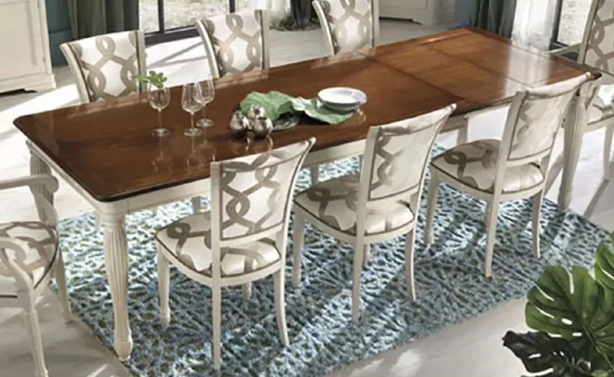 Luxury baroque extendable dining table brown / cream white - Made in Italy