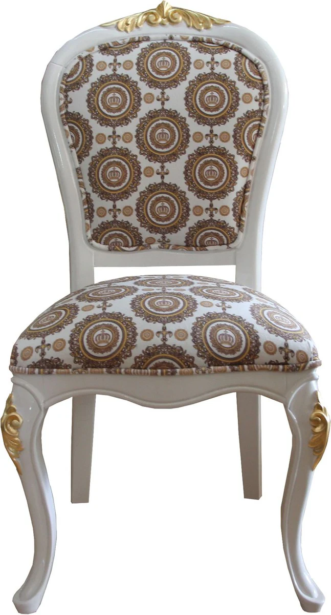 Pompöös by Luxury Baroque Dining Room Chair in Beige White / Gold with Crown - Pompööser Baroque Chair designed by Harald Glööckler