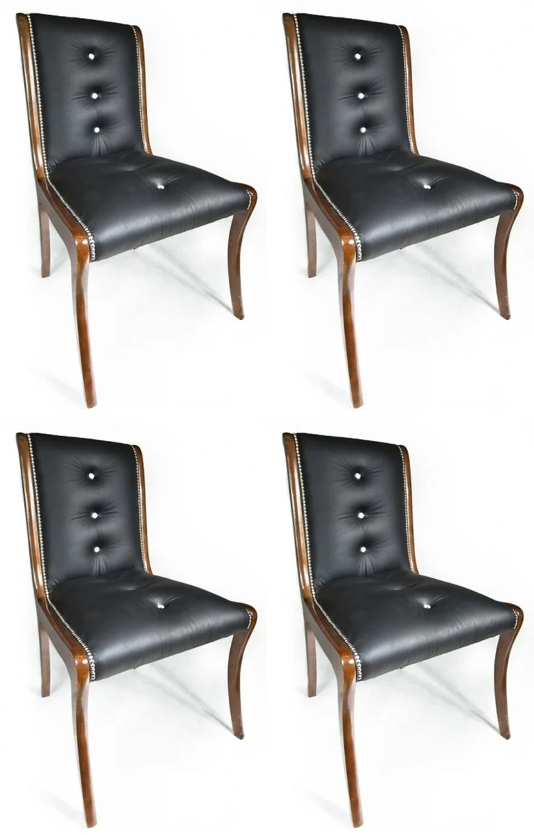 Luxury leather dining room chair set of 4 with glitter stones black / brown 50 x 47 x H. 95 cm - real leather kitchen chairs - real leather furniture - luxury furniture