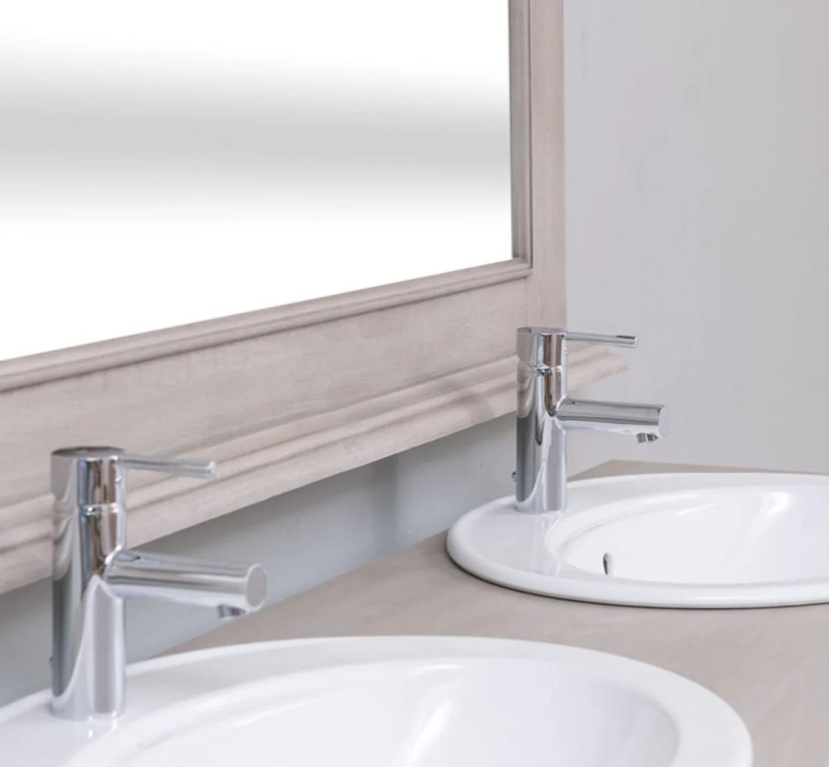 Country house style bathroom set gray - 1 double washbasin & 2 sinks & 2 taps & 1 wall mirror - solid wood bathroom furniture in country house style