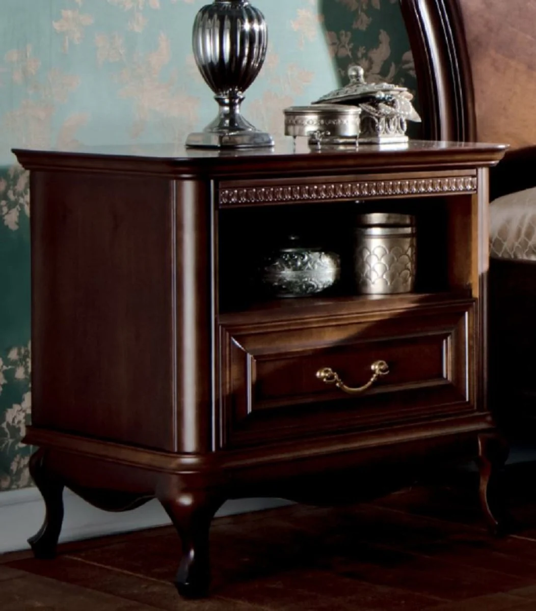 Luxury Art Nouveau nightstand dark brown 60 x 45.6 x H. 60.8 cm - Elegant solid wood bedside table with drawer - Baroque & Art Nouveau bedroom furniture
