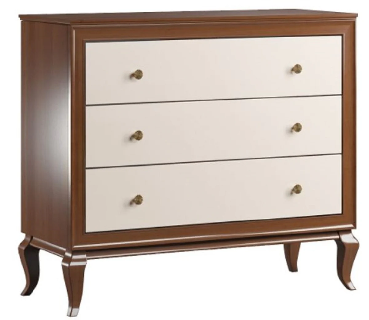 Luxury Art Deco solid wood chest of drawers with 3 drawers dark brown / cream 108.7 x 43.5 x H. 95.5 cm - Art Deco furniture
