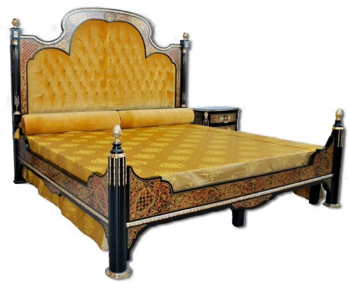 Luxury Baroque Boulle double bed black / red / gold / silver 211 x 215 x H. 180 cm - Magnificent solid wood bed - Bedroom furniture - Hotel furniture - Luxury quality - Made in Italy