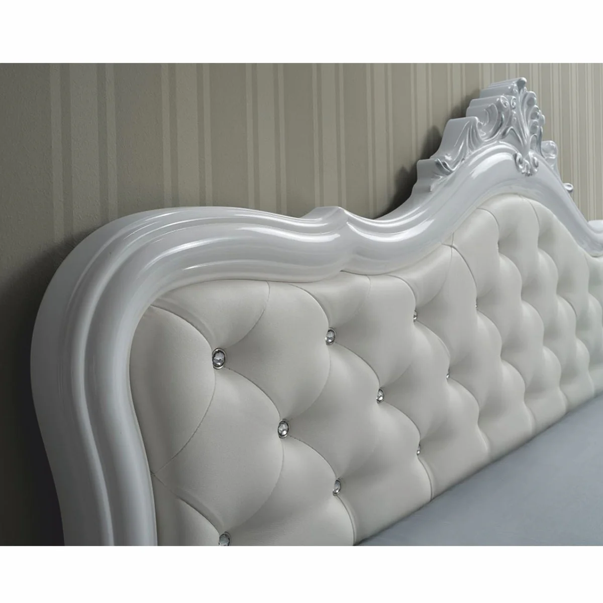 Luxury baroque double bed with rhinestones white / gray - baroque bedroom furniture