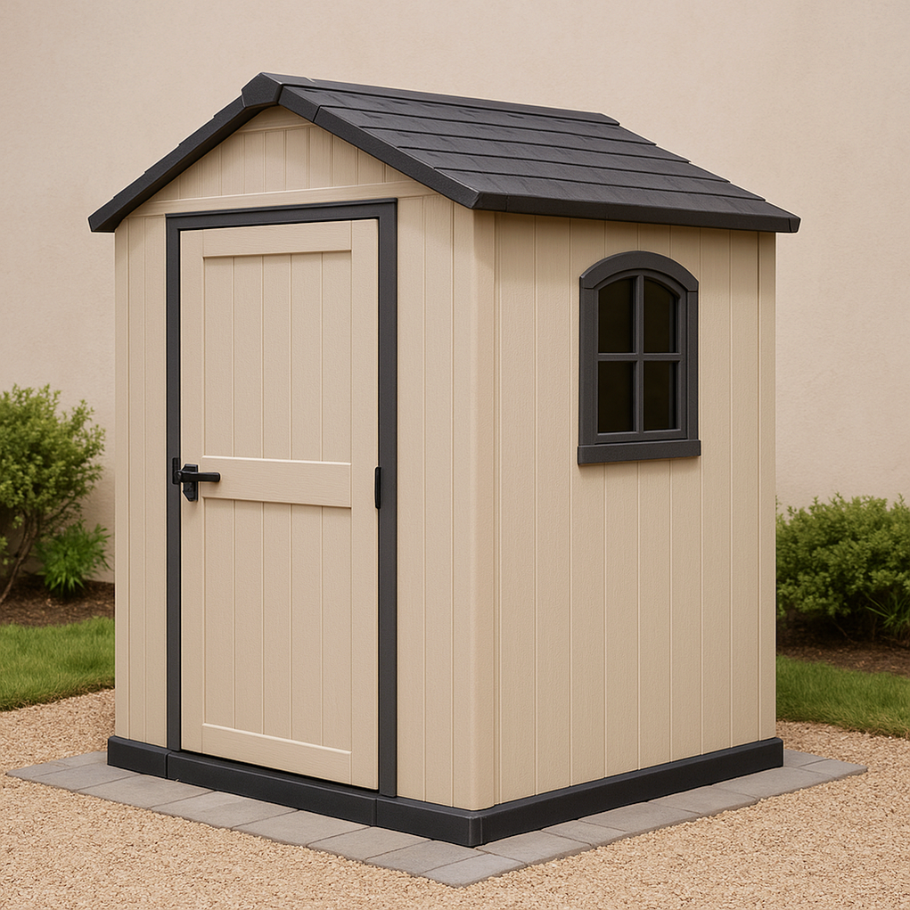 Gartenhaus aus Kunstharz, 195 x 150 x 200 cm, Beige/Schwarz, rbCWeIN387ay