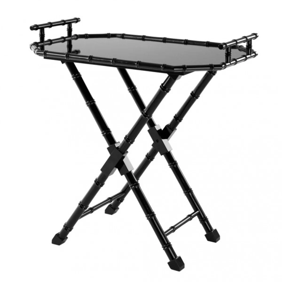 Luxury Bar Table Black Bamboo Design with Removable Tray Black High Gloss - Neoclassical - Hotel Restaurant Furniture