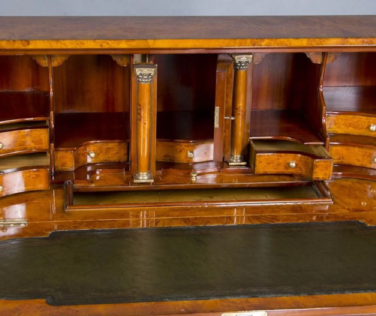 Luxury Art Nouveau writing chest with 18 drawers light brown / brown / green / silver - Magnificent solid wood chest of drawers - Luxury furniture in baroque style - Baroque office furniture - Noble & magnificent