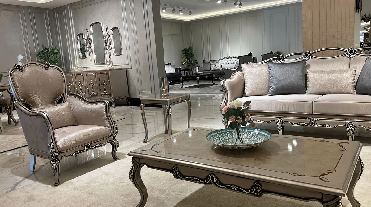 Luxury Baroque coffee table silver - Handcrafted solid wood living room table in Baroque style - Baroque furniture - Luxury furniture in Baroque style - Baroque furnishings - Noble & magnificent