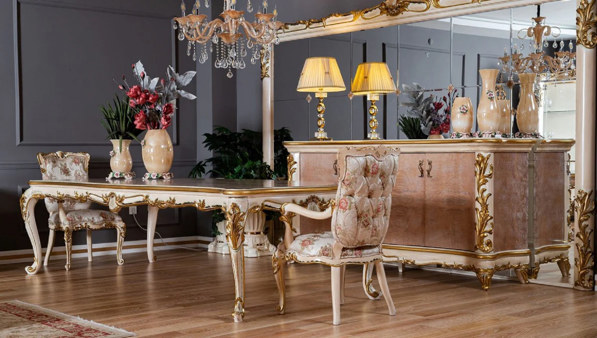 Pompöös by Luxury Baroque Dining Table Provence Beige / White / Gold - Pompöös Baroque style dining room table designed by Harald Glööckler