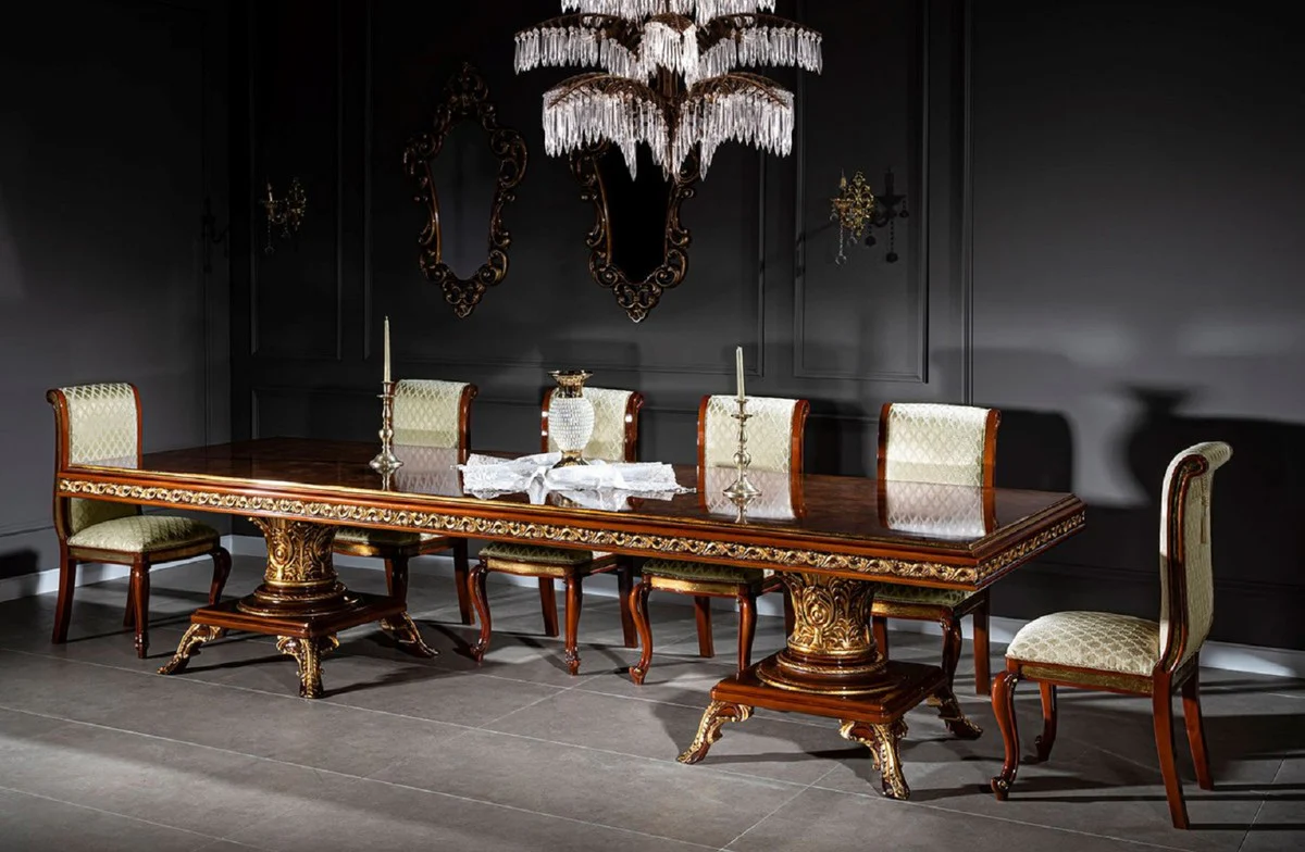 Luxury Baroque Dining Room Set Brown / Gold - 1 Baroque Dining Table & 10 Baroque Dining Room Chairs - Baroque Dining Room Furniture - Luxury Furniture in Baroque Style - Noble & Magnificent