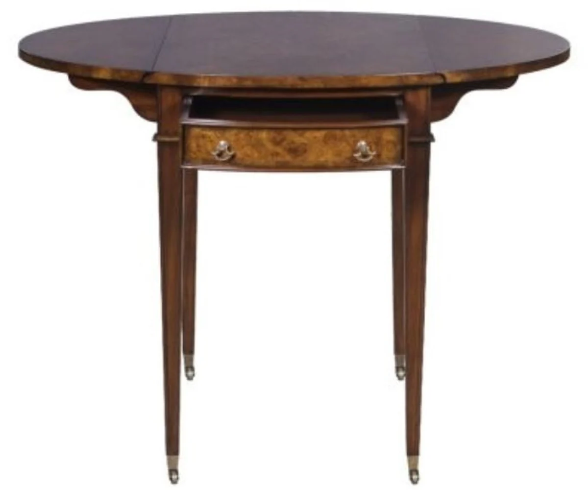 Luxury side table with drawer brown / light brown 89 x 76 x H. 64 cm - living room side table on wheels