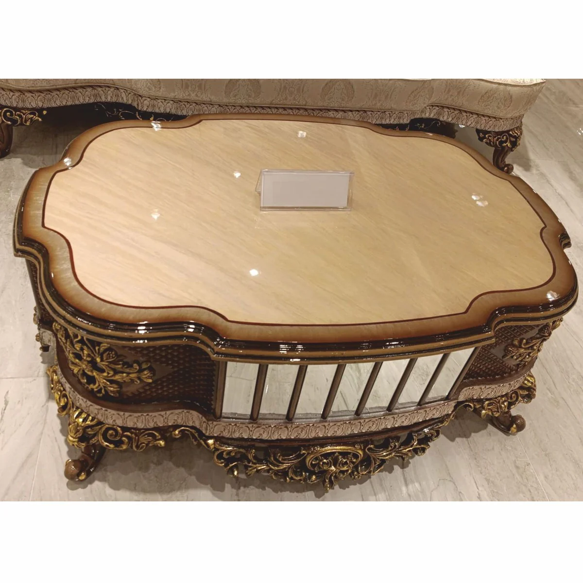 Luxury baroque coffee table beige / brown / gold 125 cm - baroque style living room furniture