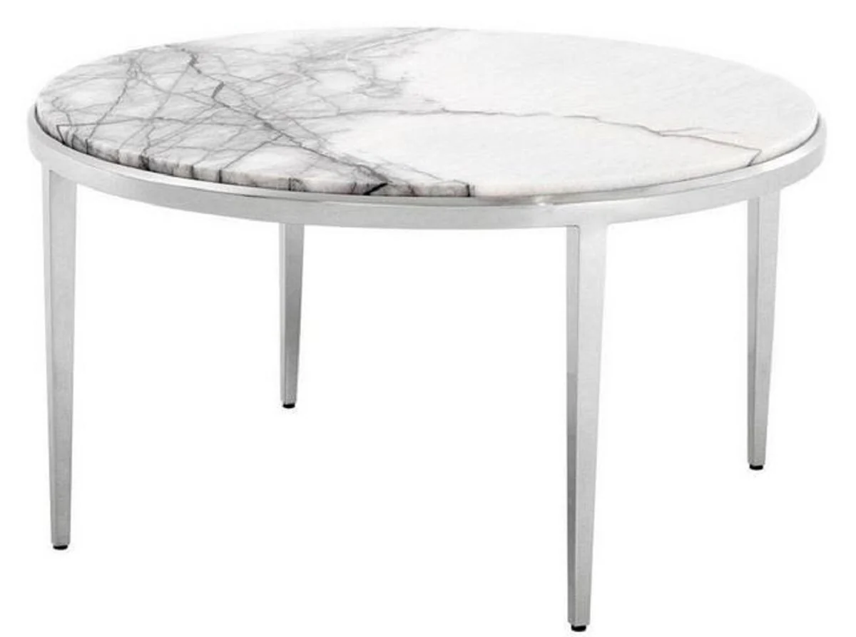 Luxury coffee table white / silver Ø 65 x H. 36 cm - round living room table with marble top