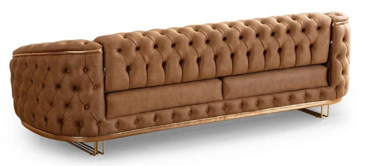 Luxus Chesterfield Wohnzimmer Set Vintage Braun / Messing - 2 Luxus Chesterfield Sofas & 2 Luxus Chesterfield Sessel - Wohnzimmer Möbel - Luxus Möbel - Chesterfield Möbel