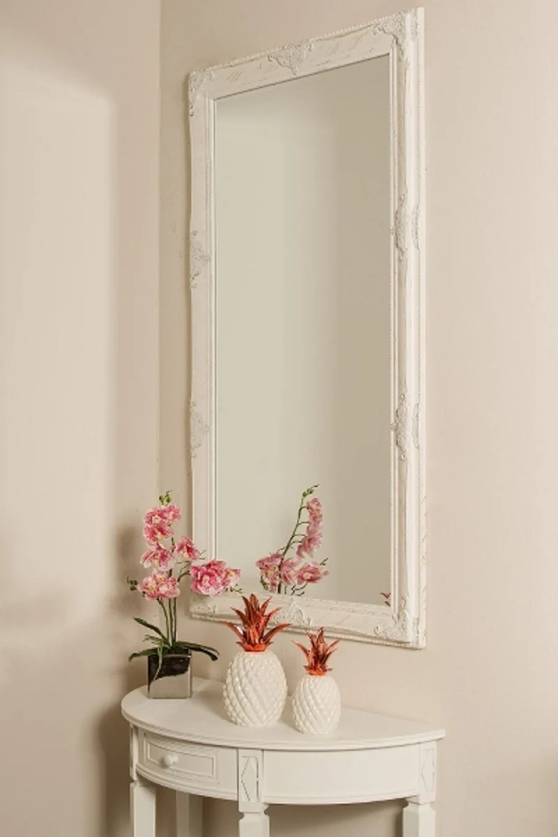 Baroque wall mirror white 72 x H. 132 cm - Handcrafted baroque mirror with wooden frame and beautiful decorations