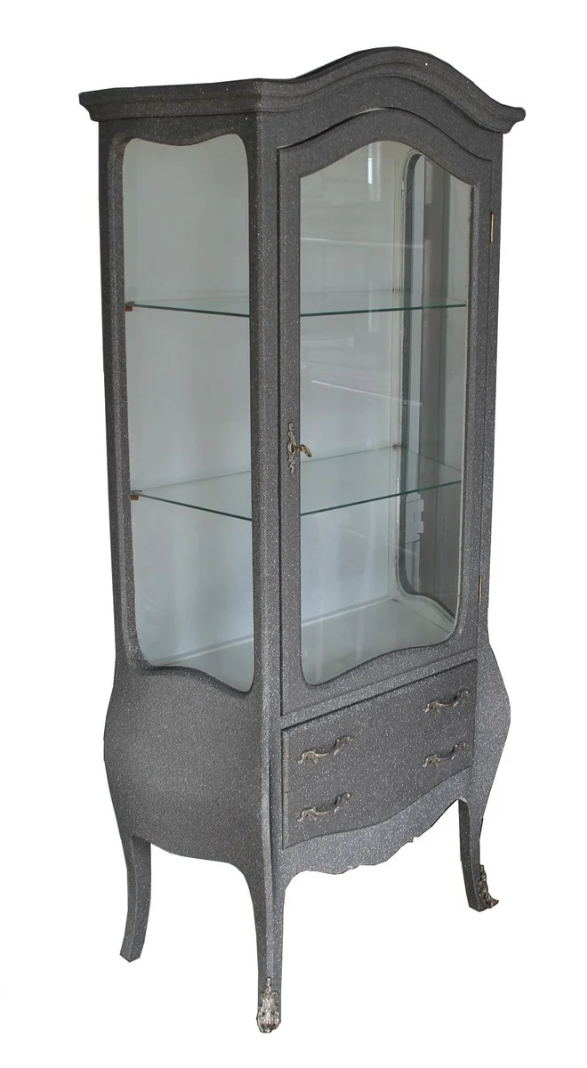 Baroque display cabinet in gray/silver glitter look - display cabinet - living room cabinet