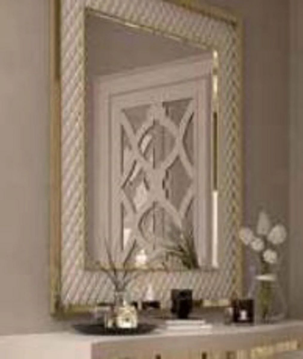 Luxury wall mirror white / gold 88 x 6 x H. 126 cm - Modern living room mirror with metal frame - Bedroom mirror - Cloakroom mirror - Luxury collection