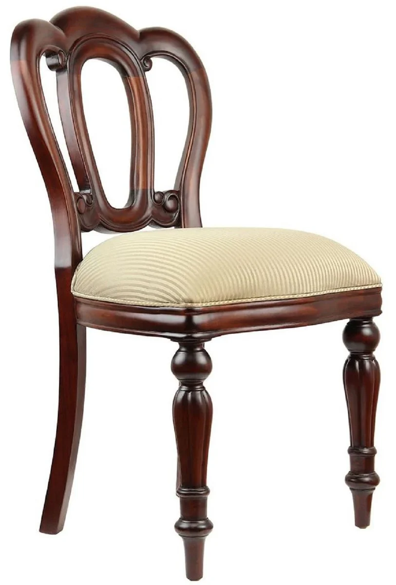 Luxury Baroque Mahogany Dining Room Chair with Stripes Dark Brown / Gold - Baroque Style Kitchen Chair - Luxury Dining Room Furniture in Baroque Style - Noble & Magnificent