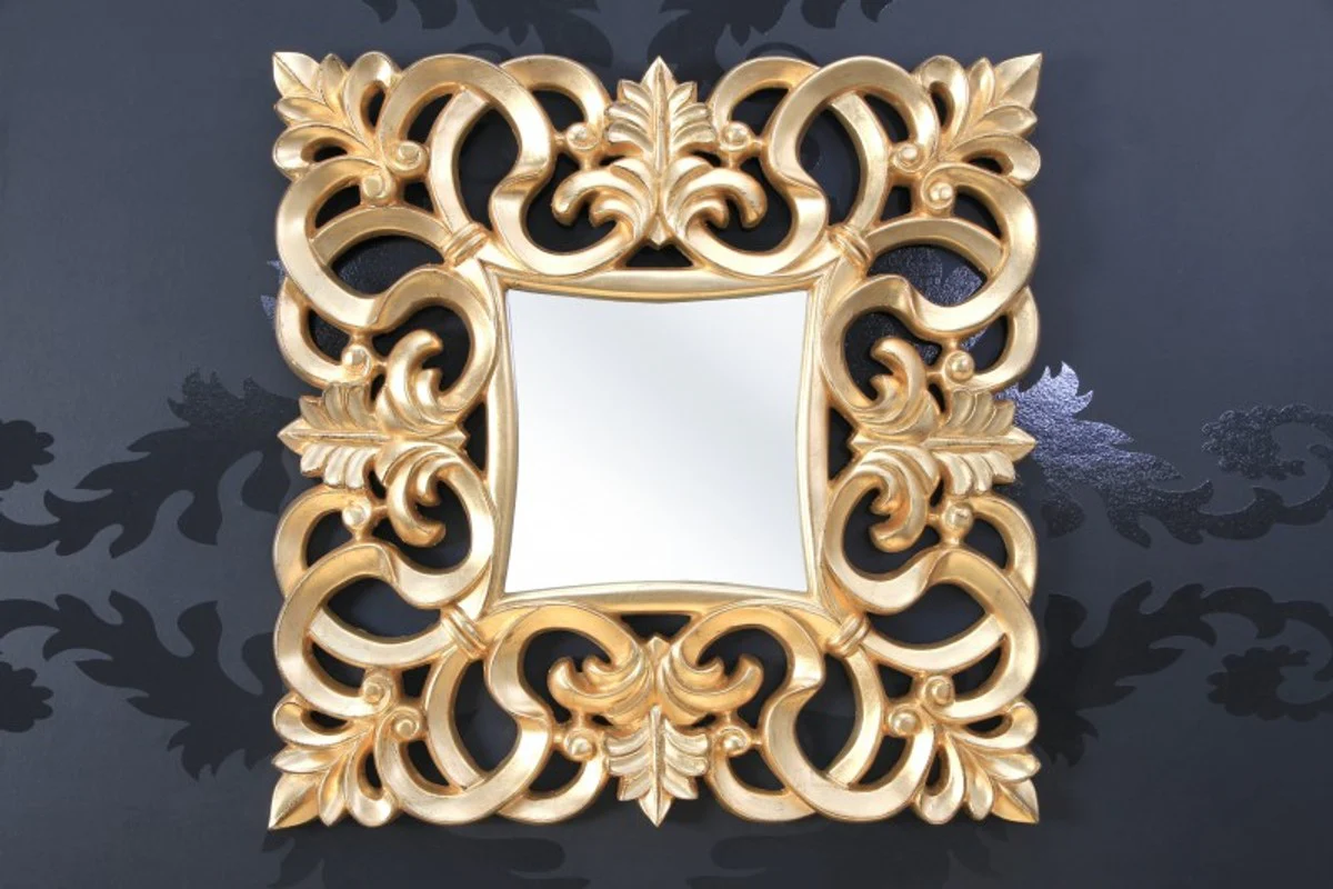 Magnificent Baroque wall mirror 76 x 76 cm Gold - Golden mirror square Baroque wall mirror Gold Antique, height 76 cm, width 76 cm, noble & magnificent