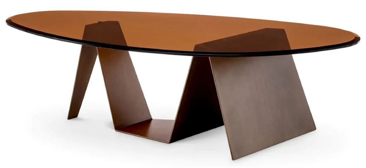 Luxury coffee table with glass top dark brass / brown 130 cm