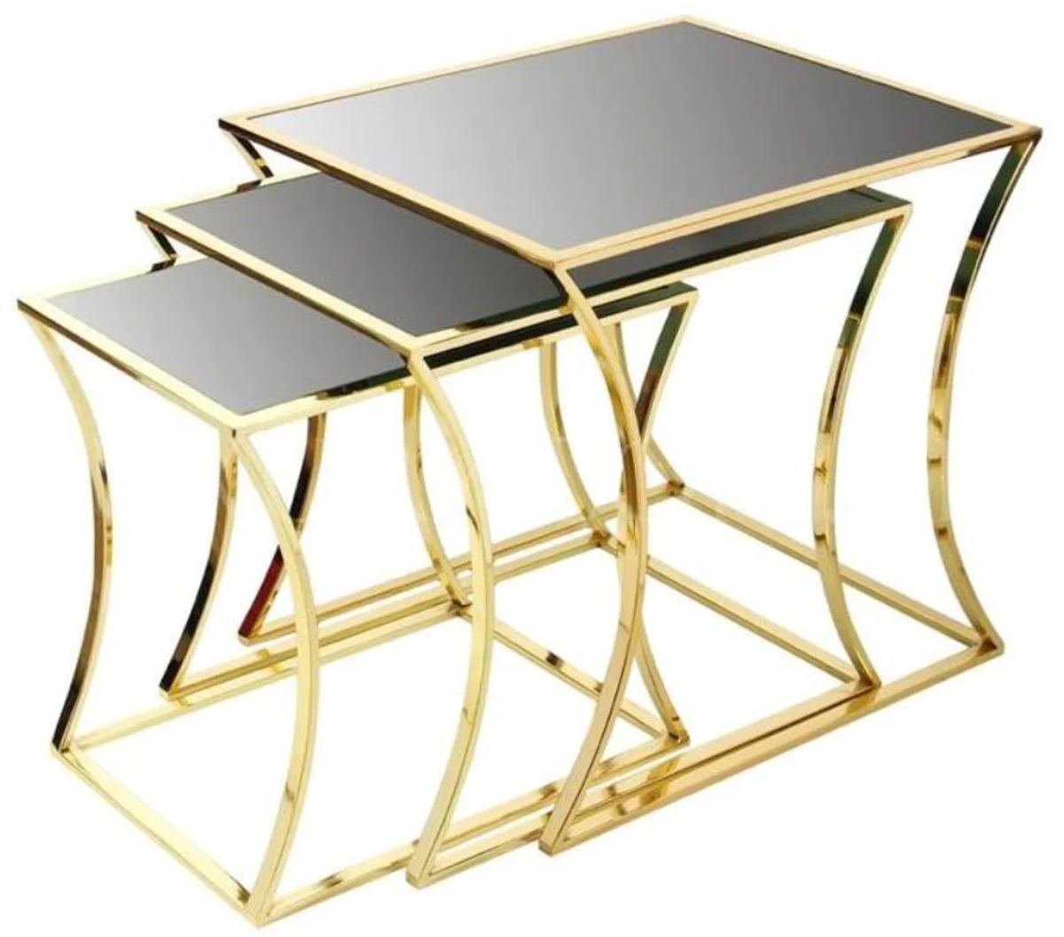 Luxury side table set gold / black - 3 metal tables with glass top - luxury furniture