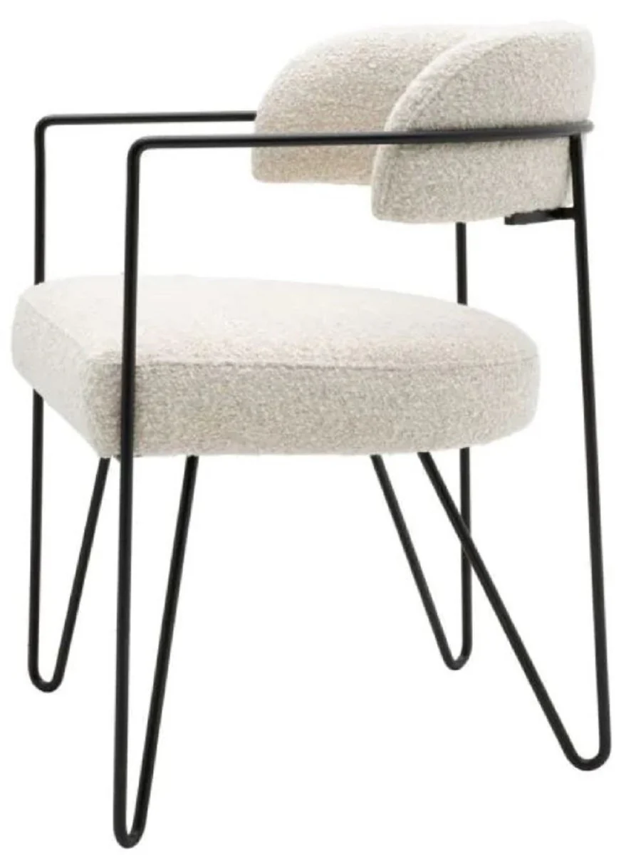 Luxus Esszimmer Stuhl mit Armlehnen Weiß / Schwarz H. 75 cm