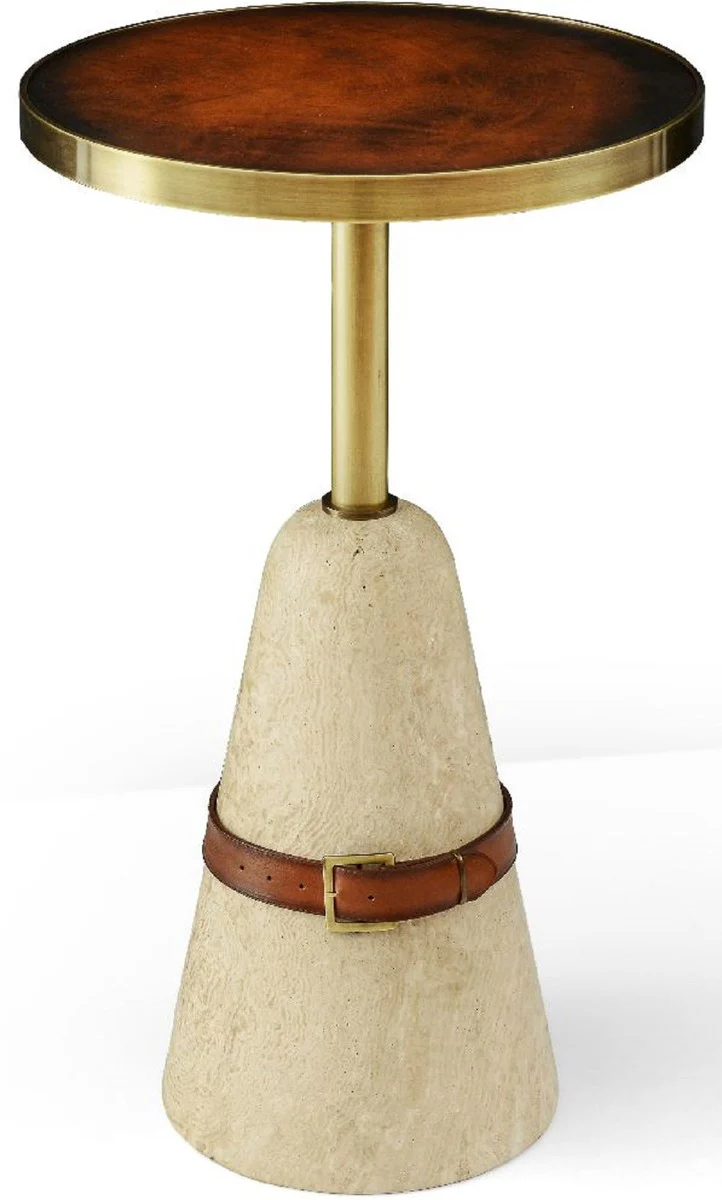 Luxury side table brown / brass / beige Ø 40 x H. 74.5 cm - Round table with marble base - Living room furniture - Luxury furniture