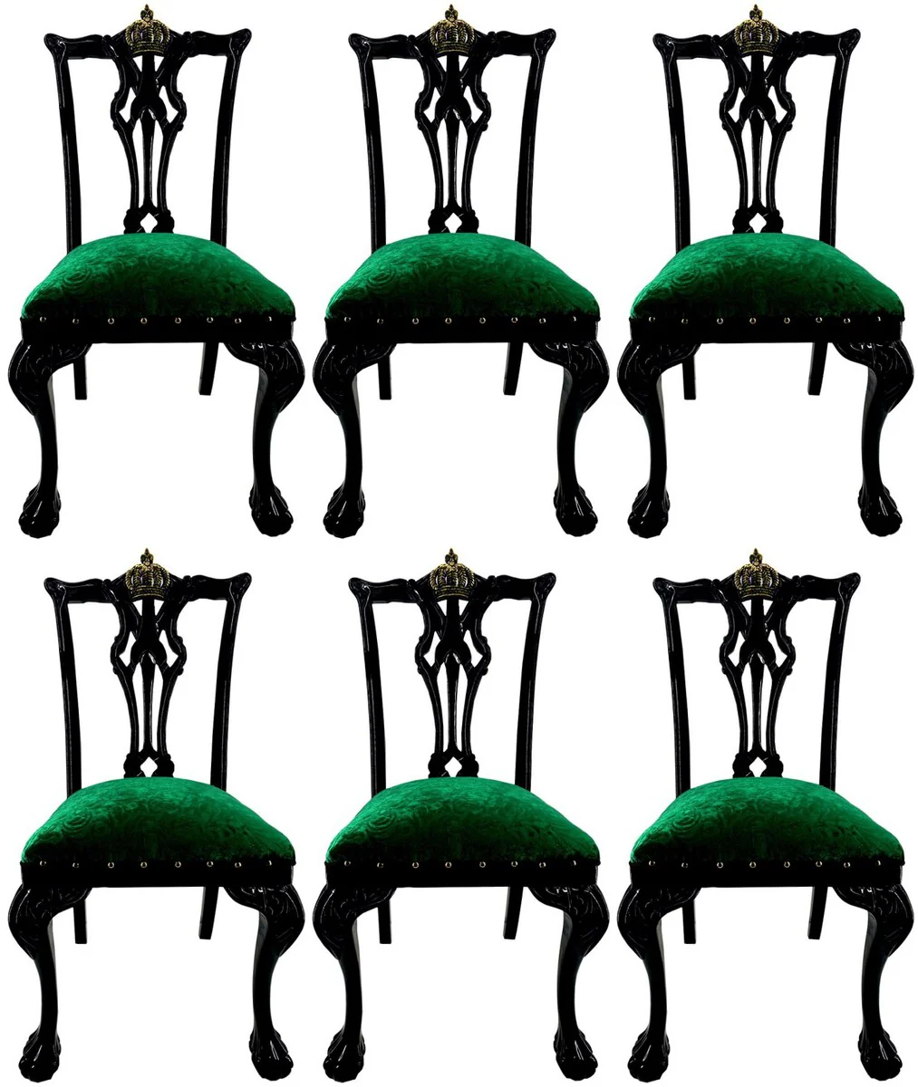 Pompöös by Luxury Baroque Dining Room Chairs Green Bouquet Pattern / Black / Gold - Pompöös Baroque Chairs designed by Harald Glööckler - 6 Dining Room Chairs - Baroque Dining Room Furniture