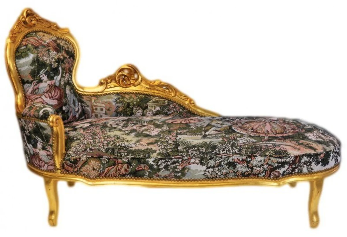 Baroque chaise longue tapestry pattern / gold - furniture lounge lounger chaise longue