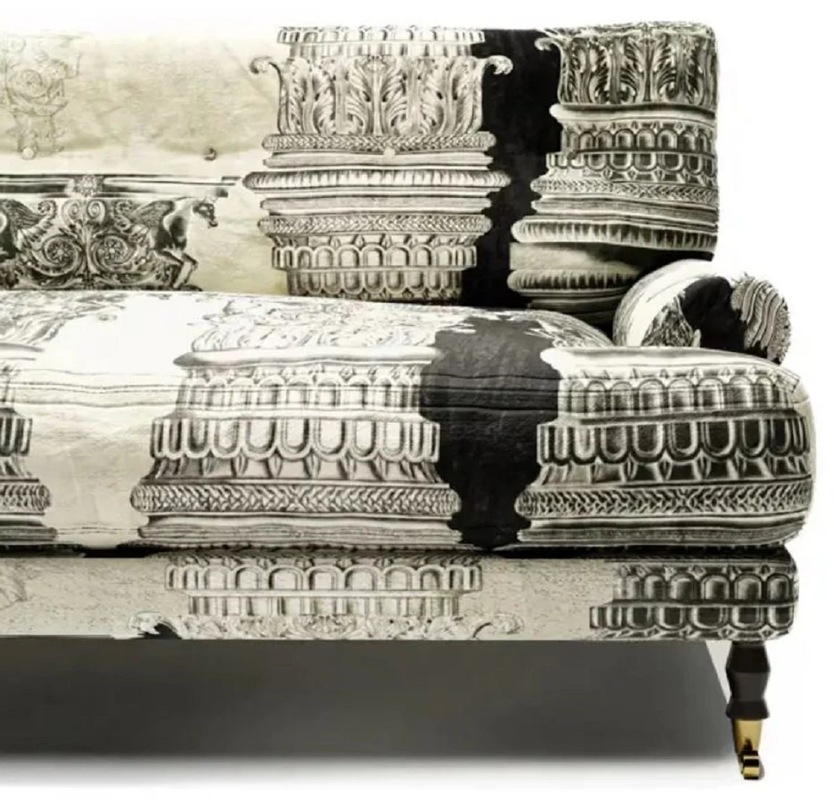 Luxury velvet sofa cream / white / black / brass 200 x 100 x H. 87 cm - living room sofa - hotel sofa - living room furniture - hotel furniture - luxury furniture - living room furnishings