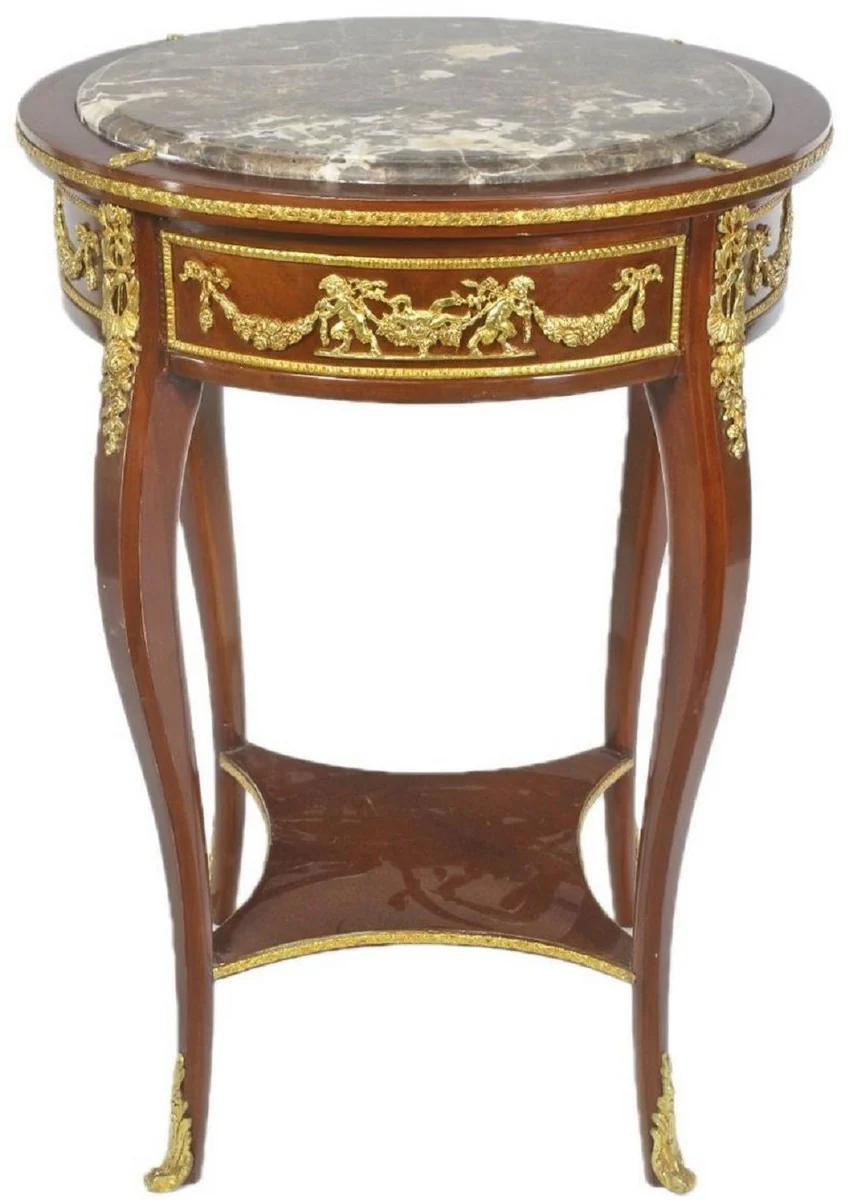Baroque side table with marble top brown / gold Ø 45 x H. 75 cm - Round table in baroque style - Baroque furniture