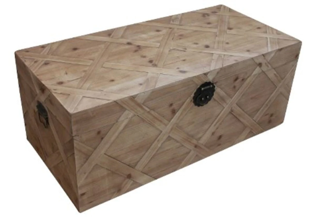 Country house style chest natural colors 100 x 48 x H. 40 cm - handmade wooden chest in parquet look