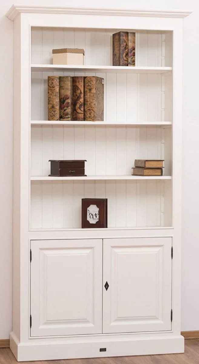 Country house style bookcase / shelf cabinet white 110 x 39 x H. 210 cm - living room cabinet with 2 doors
