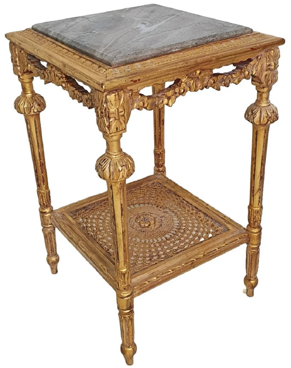 Baroque side table antique gold / gray - magnificent antique style solid wood table with marble top - living room furniture in baroque style - baroque furniture